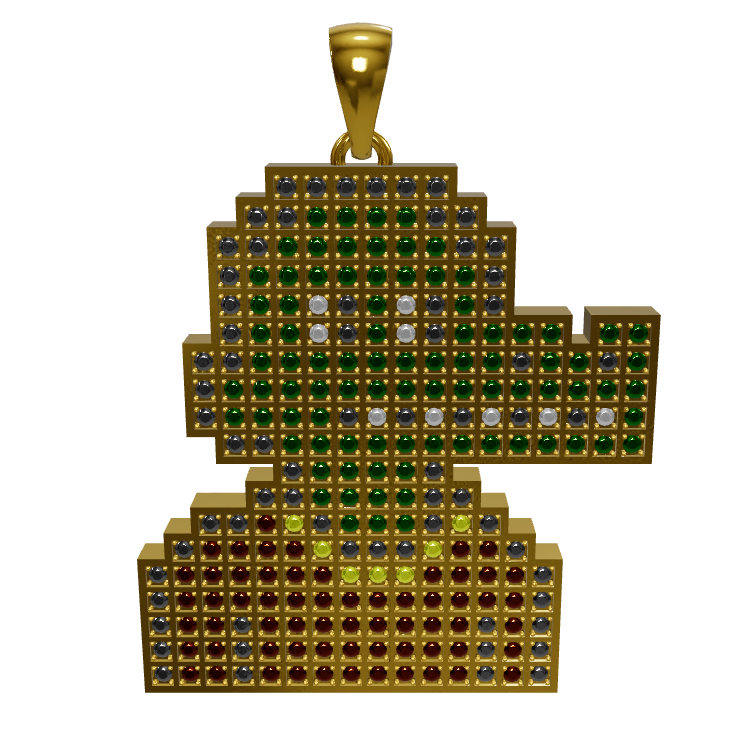 Super Precious 2D Pendant 18kt yellow gold with diamonds, emeralds and citrines feat. Nakamigos #11987 (50mm / 2in x 110g)