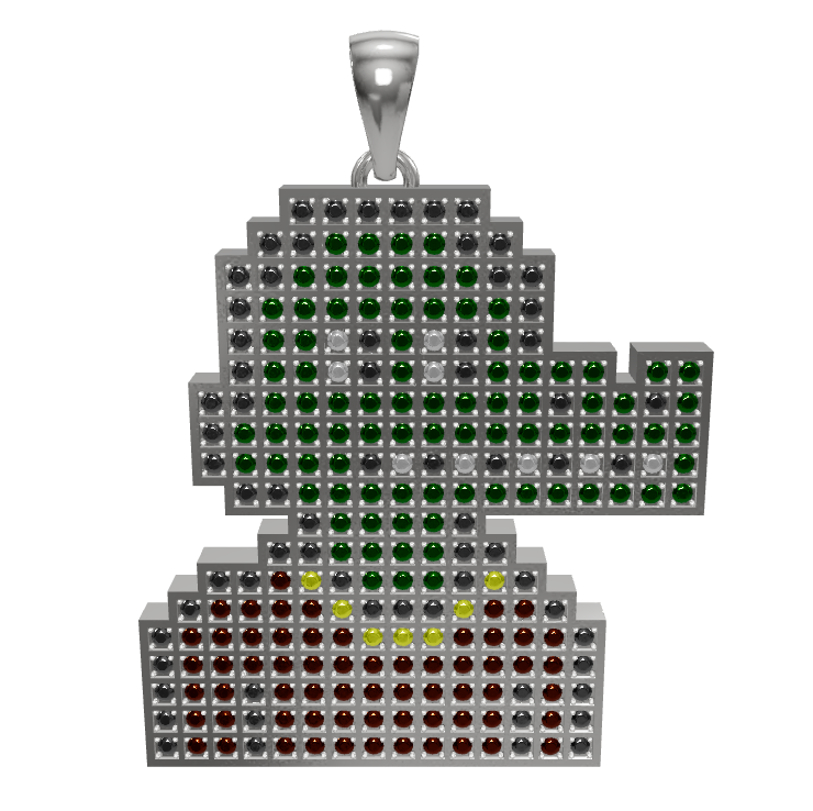 Super Precious 2D Pendant 18kt white gold with diamonds, emeralds and citrines feat. Nakamigos #11987 (50mm/2in x 110g)