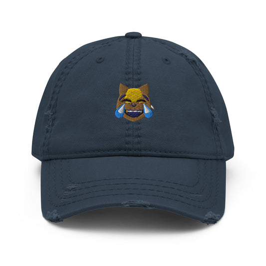 Distressed Dad Hat feat. emoji cat with tears of joy (embroidered)