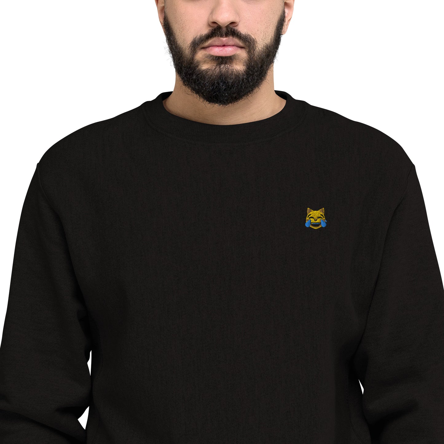 Champion Sweatshirt feat. emoji cat with tears of joy (embroidered)