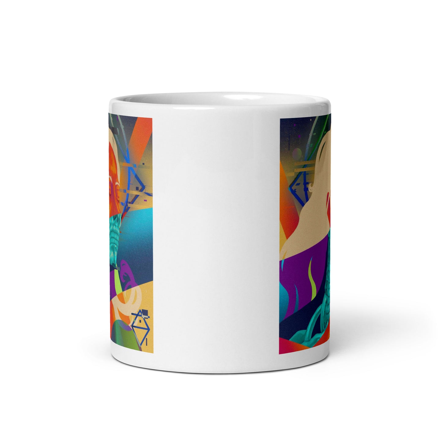 White glossy mug feat. Dissociation by Aislandart