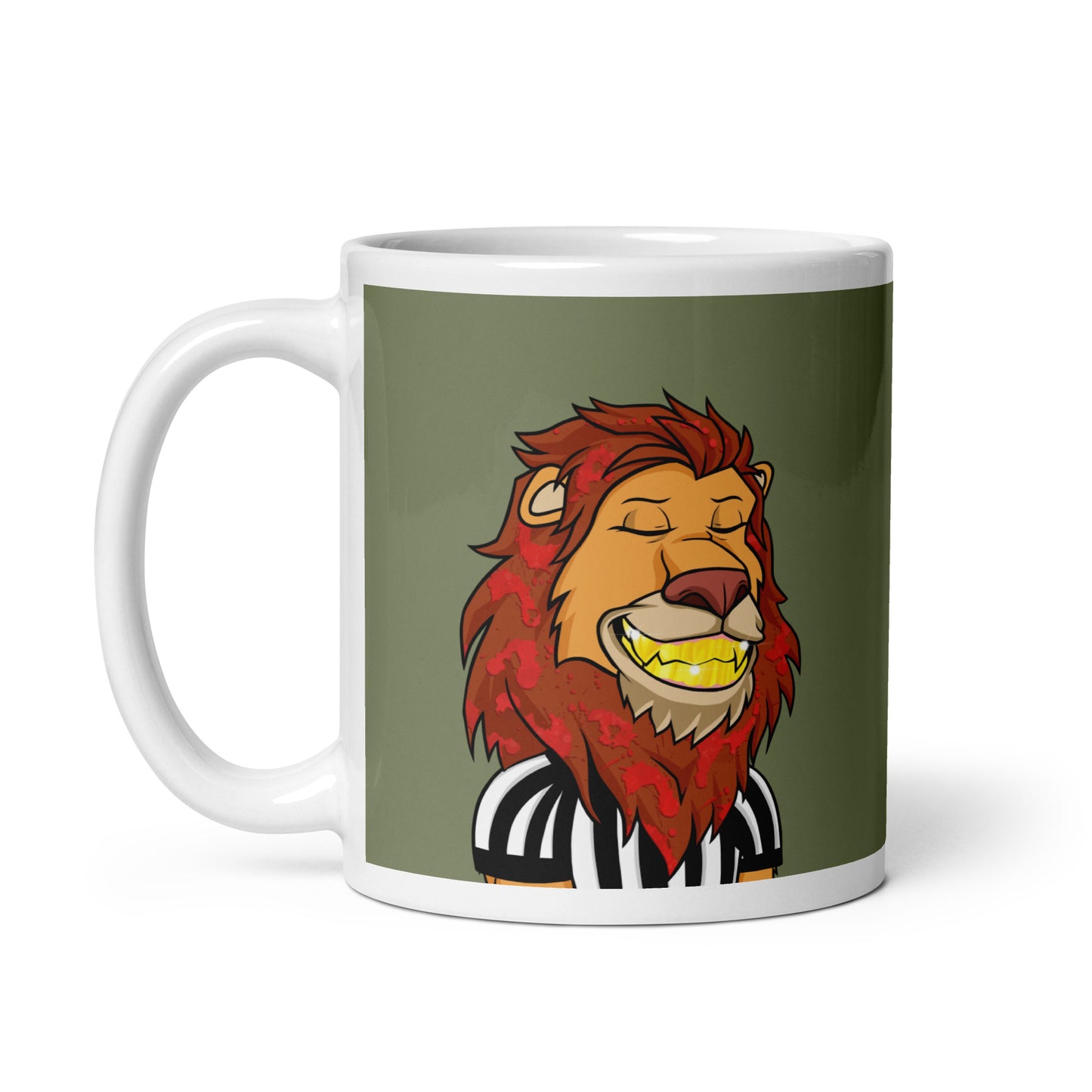 White glossy mug feat Lazy Lion #1840