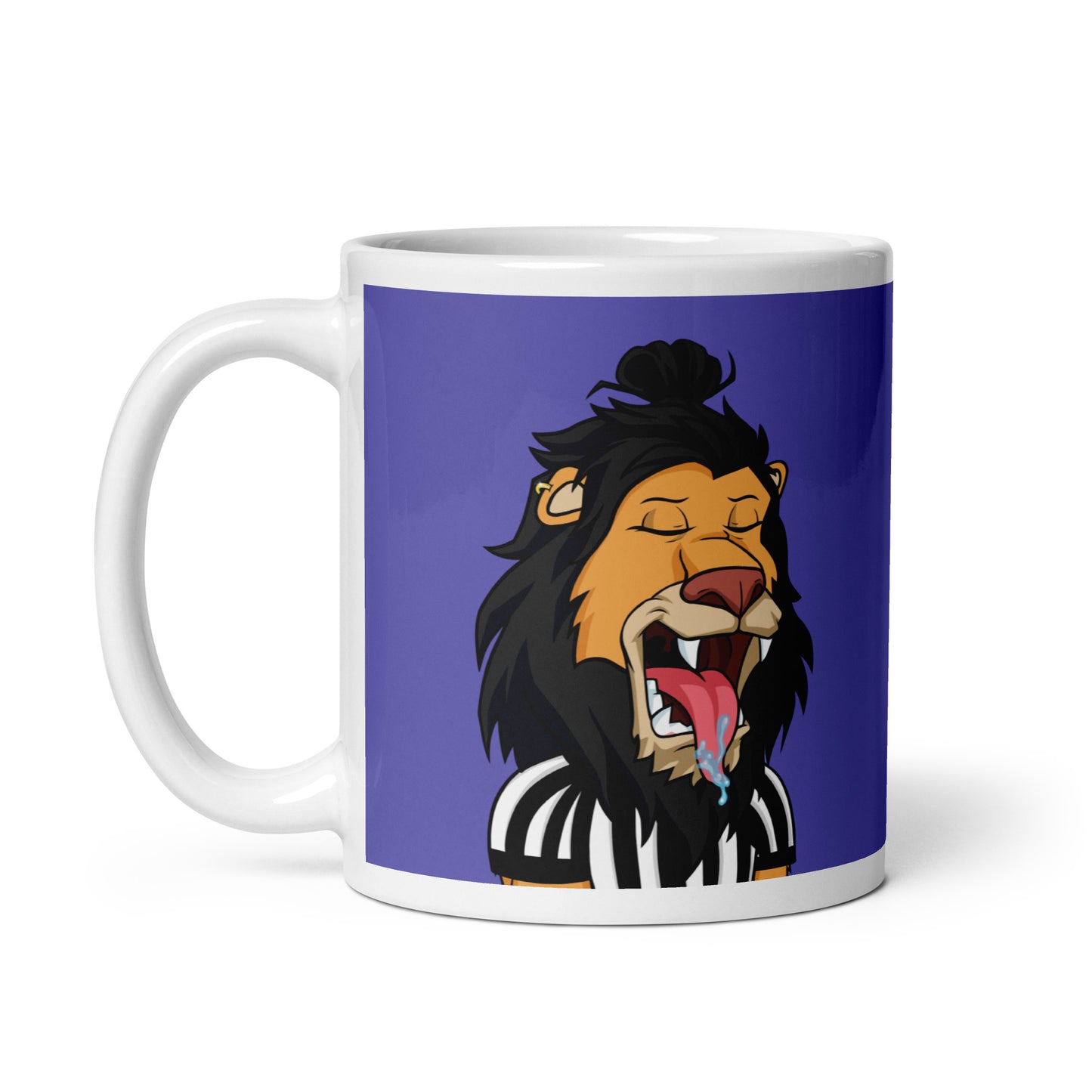 White glossy mug feat Lazy Lion #9948