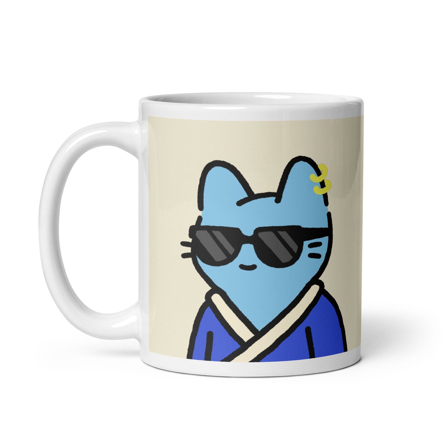 White glossy mug feat. Cool Cat #316