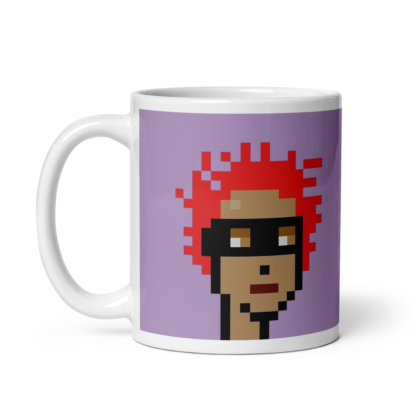 White glossy mug feat. V1 PUNK #4779 x decolife - Farcaster