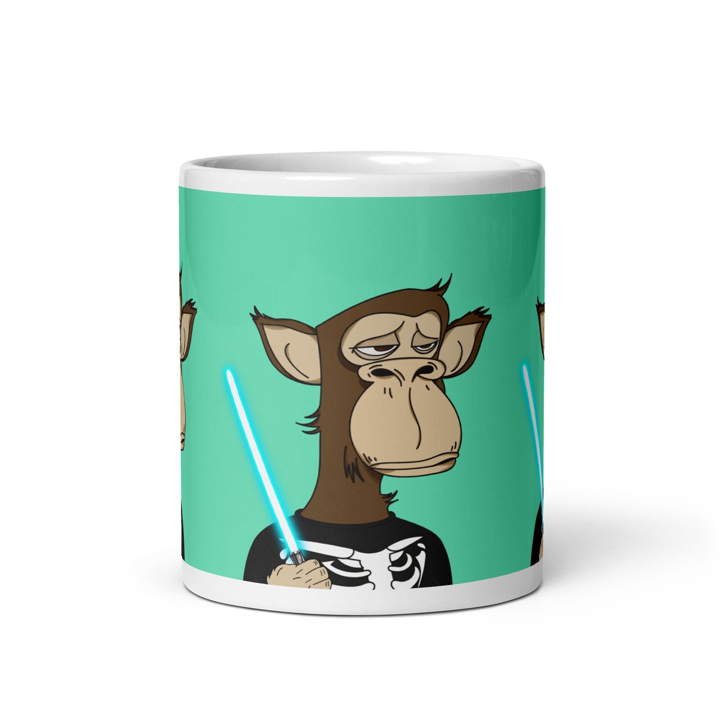 White glossy mug feat Polygon Ape YC #6437