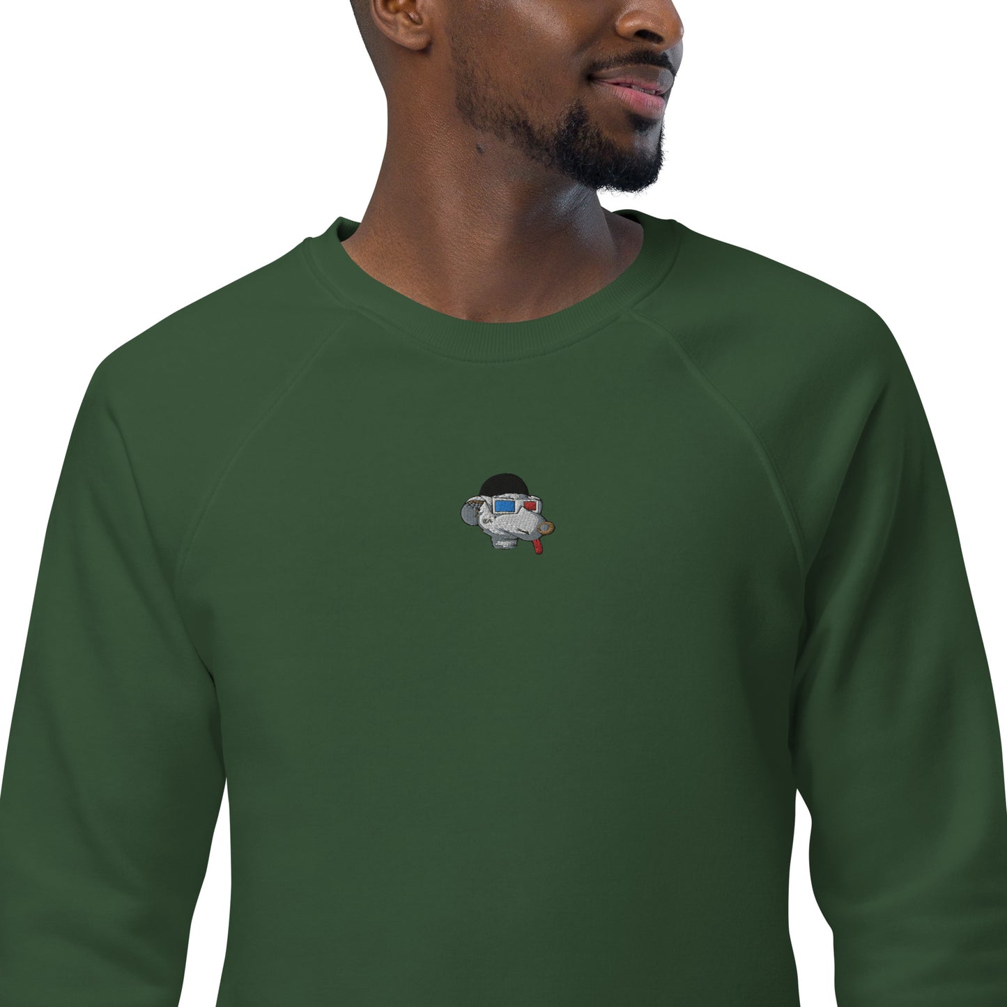 Unisex organic raglan sweatshirt with embroidered front logo feat Fat Rat #6058