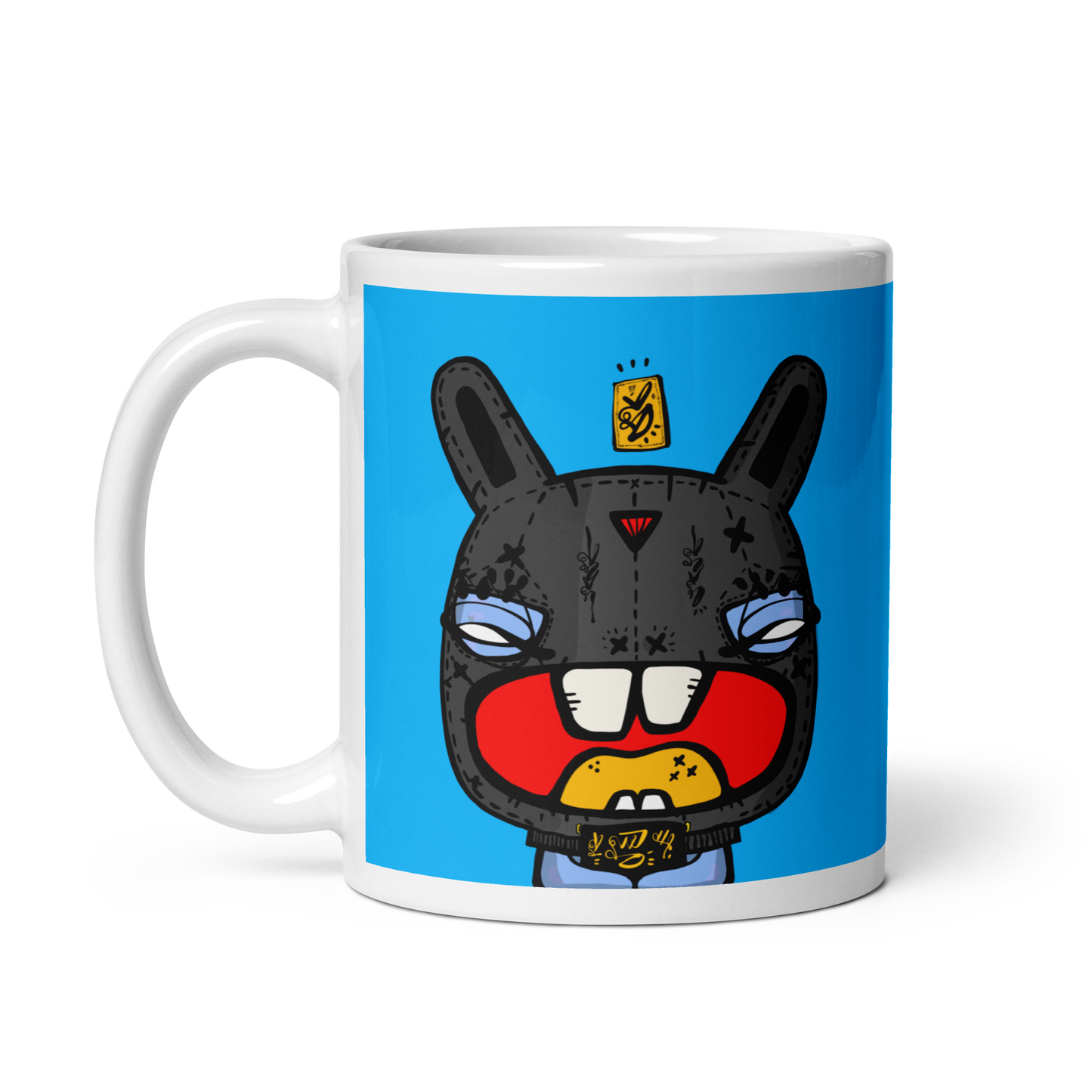 White glossy mug feat. NFT TKP BAD BUNNY #0978